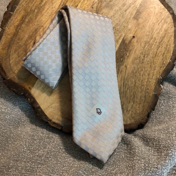 Vtg CHRISTIAN DIOR cravates LOGO Classic Luxe Paris NewYork Gray Diag Square NEW - Picture 2 of 16